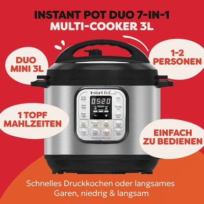 Instant Pot Duo Mini 3L, 7-in-1 Multikocher, 1-2 Personen, einfach zu bedienen.