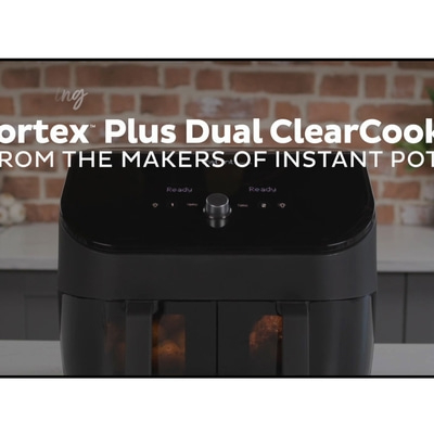 Vortex Plus Dual ClearCook Airfryer, von Instant Pot, mit Ready-Anzeigen und Temperaturregler.