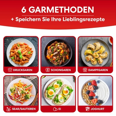 6 Kochmethoden: Druckgaren, Schongaren, Dampfgaren, Sear/Sautieren, Ei, Joghurt