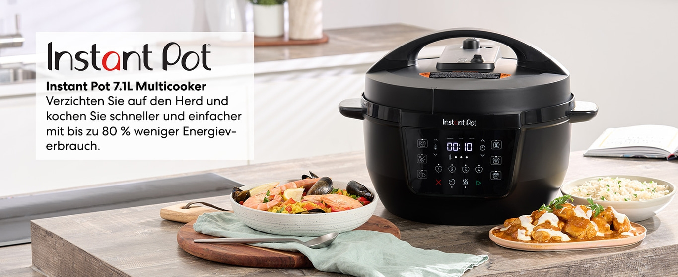 Instant Pot Multikocher mit Essen, spart Energie und Zeit beim Kochen.