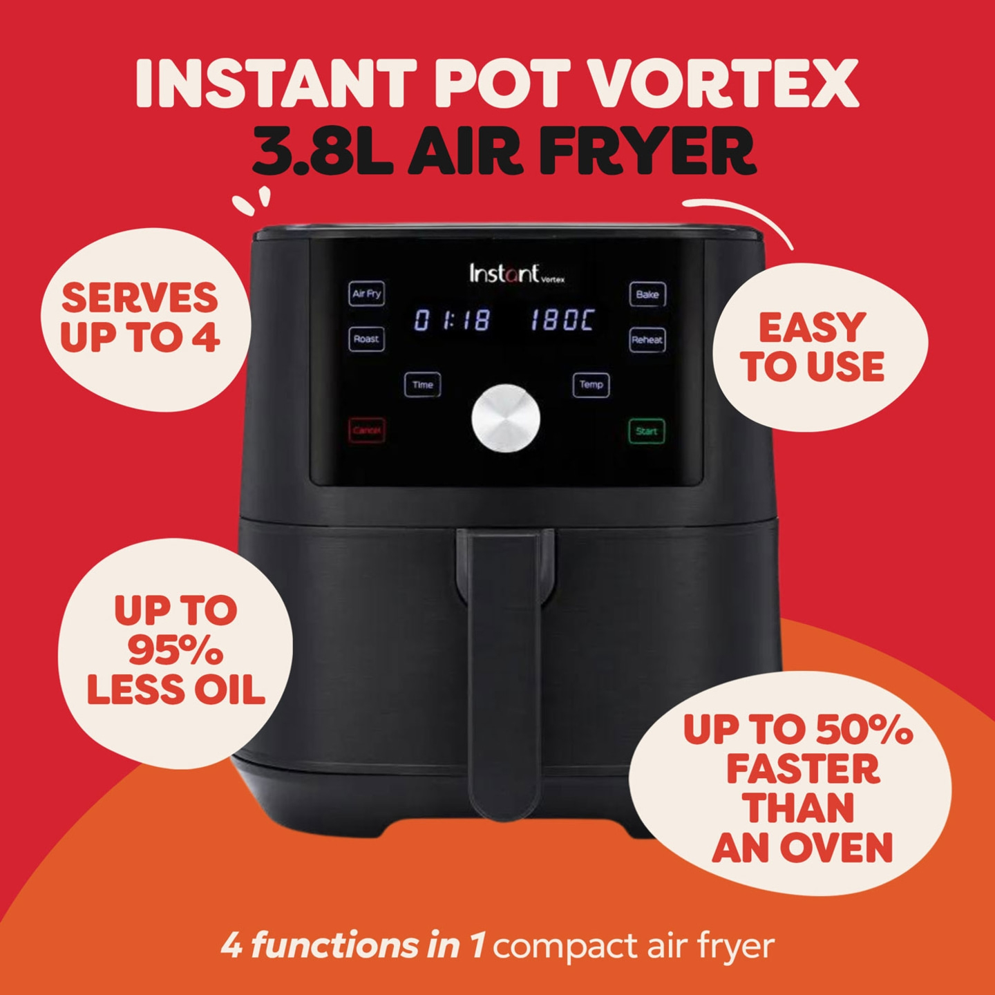 Instant Pot Vortex Schwarz Heißluftfritteuse 3,8L