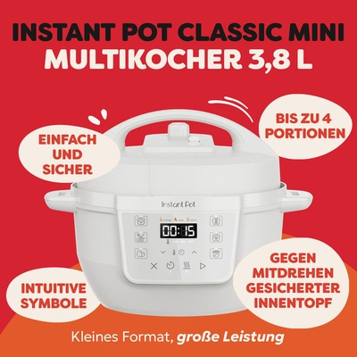 Instant Pot Mini Multikocher, einfach und sicher, intuitive Symbole, 3,8 L, bis zu 4 Portionen.