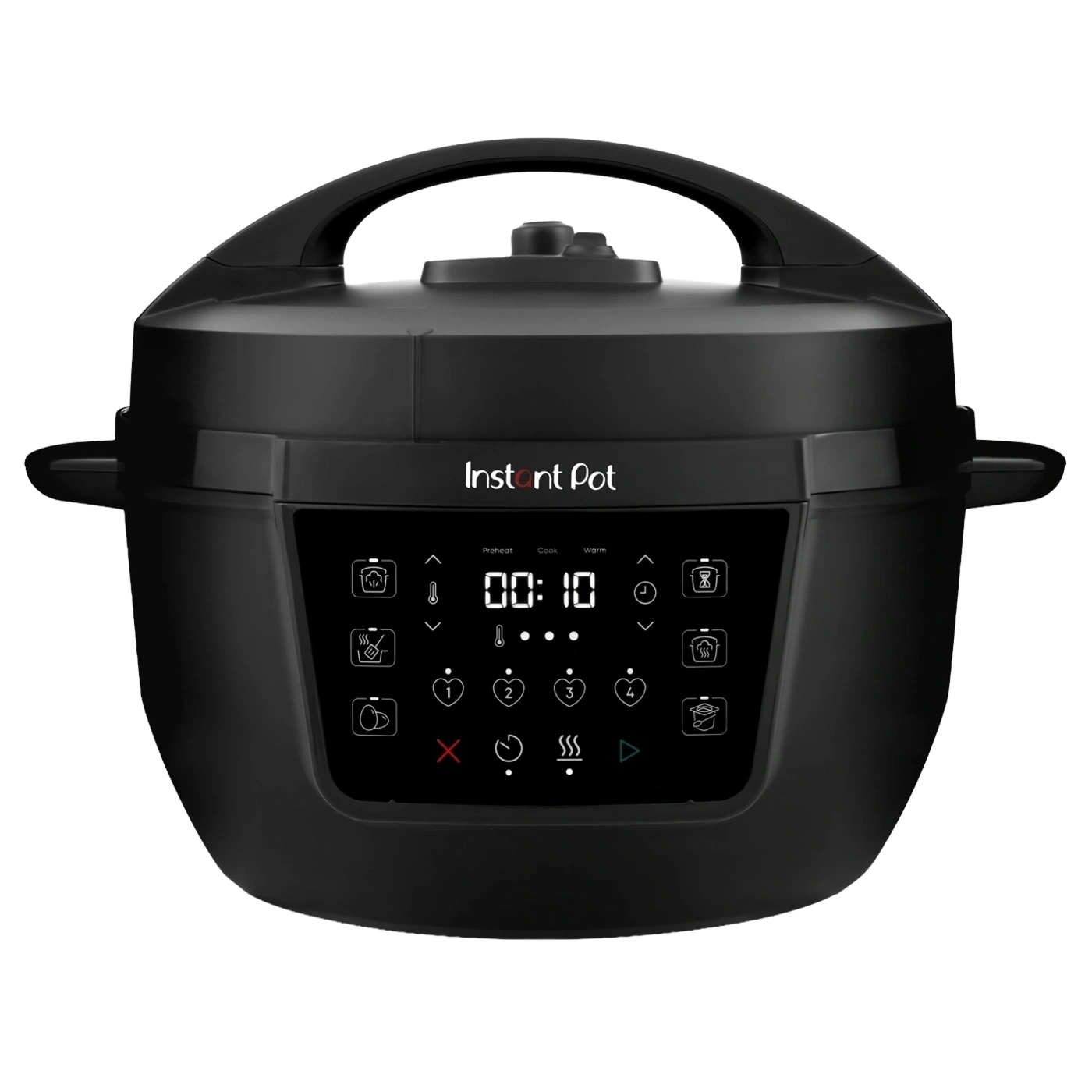 Schwarzer Instant Pot mit digitalem Display und Kochsymbolen
