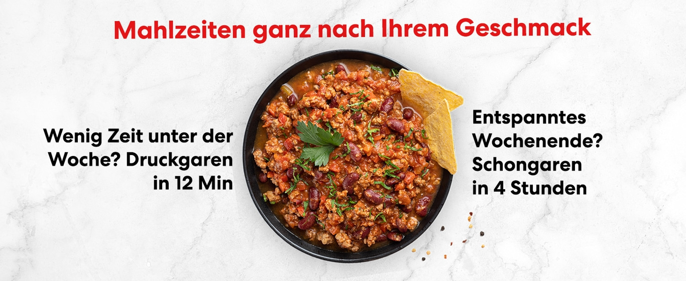 Essen, Mahlzeiten, Kochen, Geschmack, Druckgaren, Schongaren, Wochenende, 12 Minuten, 4 Stunden