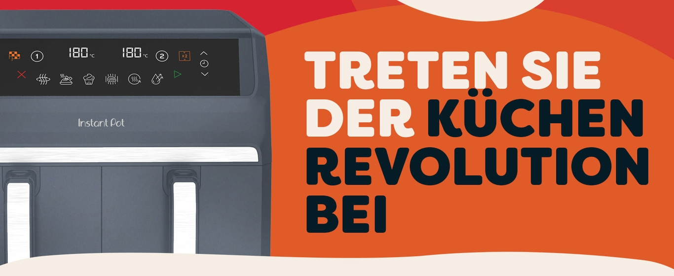 Instant Pot Airfryer mit Text: Treten Sie der Küchenrevolution bei.