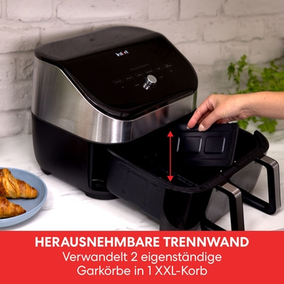 Instant Airfryer mit herausnehmbarer Trennwand, verwandelt 2 Körbe in 1 XXL-Korb.