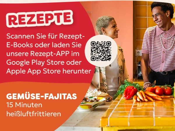 Gemüse-Fajitas Rezept, 15 Minuten, heißluftfrittieren, QR-Code zum Scannen