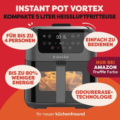 Instant Pot Vortex Heißluftfritteuse, kompakt, 5 Liter, für 4 Personen, weniger Energie, Amazon