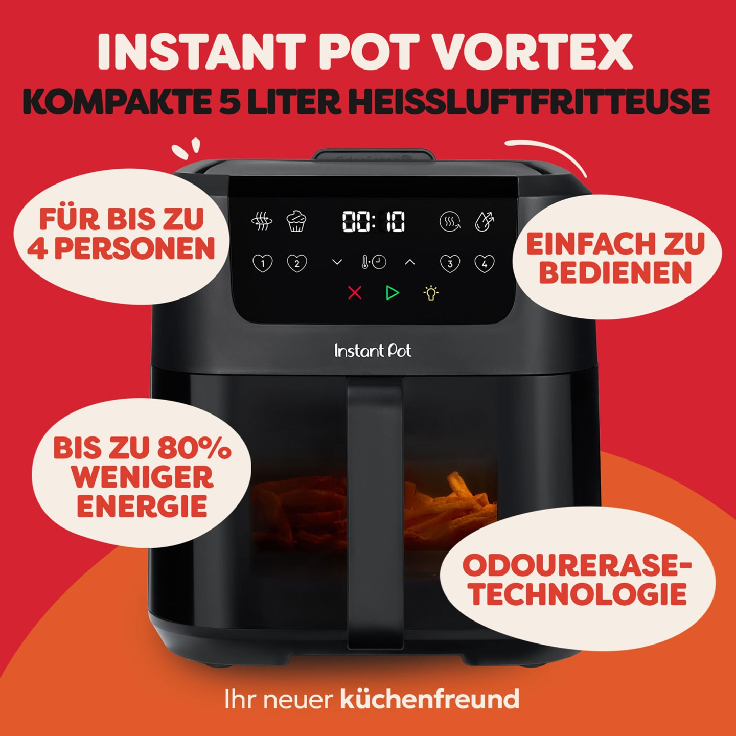 Instant Pot Vortex Compact ClearCook OdourErase Schwarz Heißluftfritteuse 5L