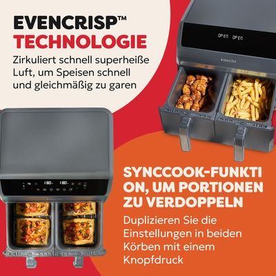 Luftfritteuse mit EvenCrisp-Technologie und SyncCook-Funktion zum Verdoppeln der Portionen.