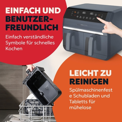 Luftfritteuse mit leicht verständlichen Symbolen und spülmaschinenfesten Schubladen.