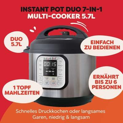 Instant Pot Duo 7-in-1 Multikocher, einfach zu bedienen, für 6 Personen, 1 Topf Mahlzeiten.