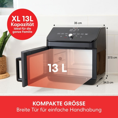 XL 13L Airfryer, kompakte Größe, breite Tür, ideal für die ganze Familie, 35cm, 37.5cm, 34.5cm