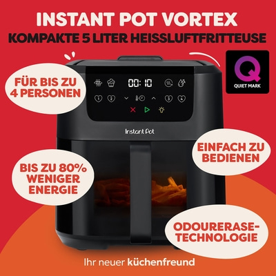 Instant Pot Vortex mit "Für bis zu 4 Personen", "Bis zu 80% weniger Energie" und "Odorerase-Technologie"