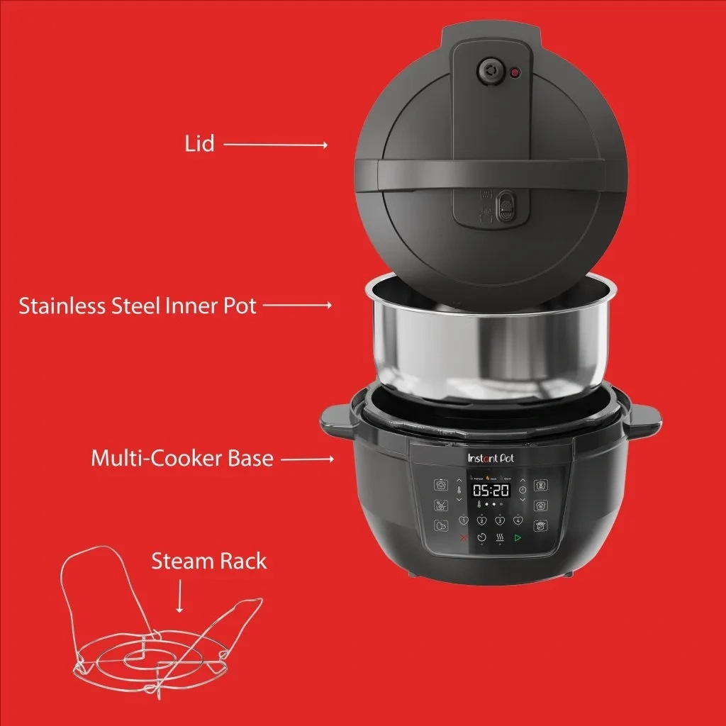 Instant Pot: Deckel, Topf, Basis, Dampfgestell. Kochen leicht gemacht.