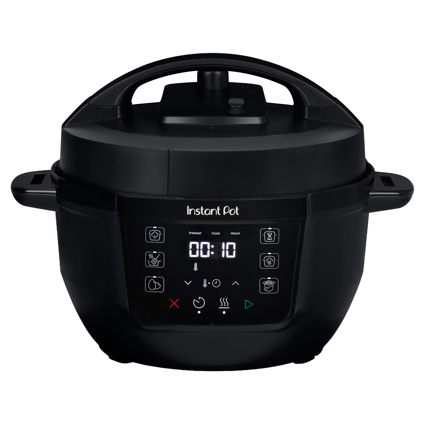 Schwarzer Instant Pot mit digitaler Anzeige und Kochsymbolen