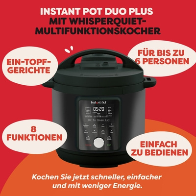 Instant Pot Duo Plus, Multifunktionskocher, 6 Personen, 8 Funktionen, einfach zu bedienen.