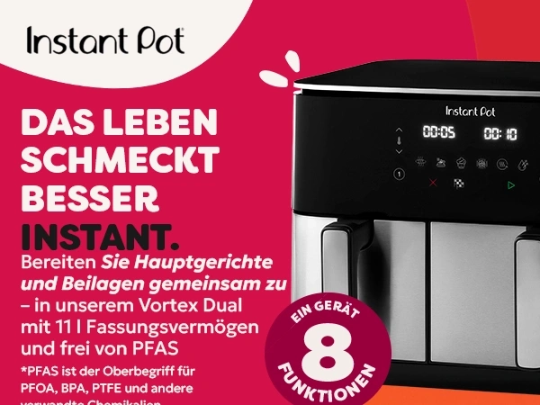 Instant Pot mit 8 Funktionen in Pink und Schwarz