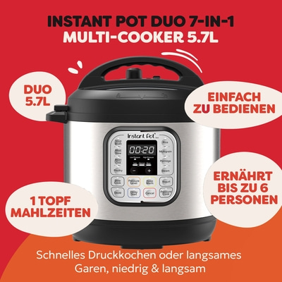 Der Instant Pot Duo 7-in-1 Multi-Cooker, 5,7 L Fassungsvermögen.