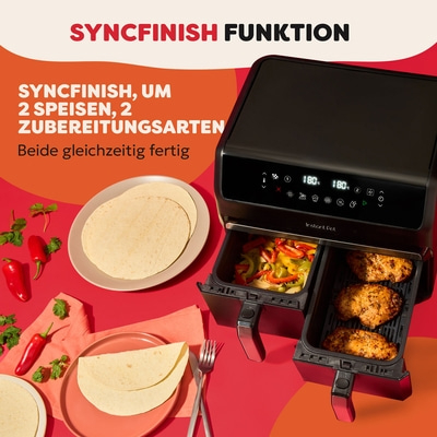 Airfryer mit zwei Fächern, Essen, Syncfinish-Funktion, gleichzeitig fertig