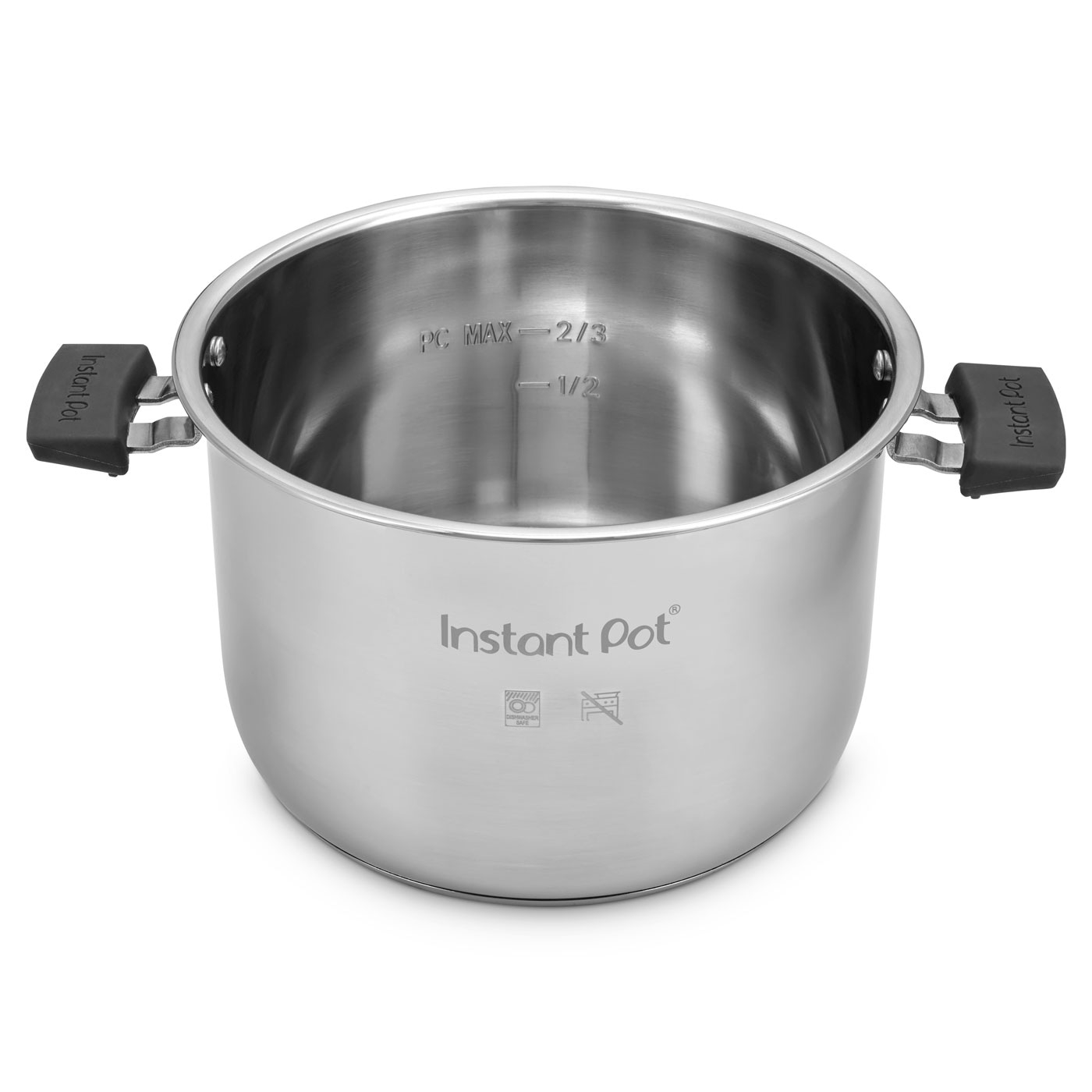 Edelstahl-Instant-Pot mit Griffen und Messmarkierungen für Flüssigkeiten